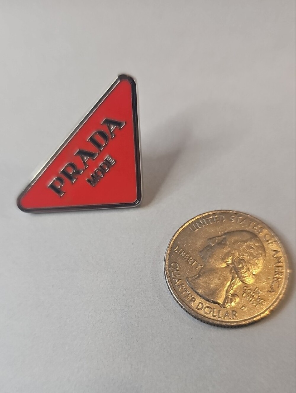 Prada Red Triangle Logo Metal Pin Accessory - Picture 3 of 4